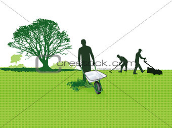 Gardener with pushcart