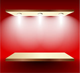 Shelf with lights  on red wall