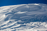 Snow on Peak Vallon at Ski Resort of Corvara, Alta Badia, Dolomi