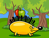 hedgehog with apple cartoon illustration