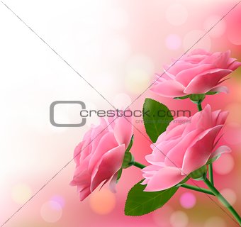 Holiday background with three pink flowers. Vector illustration