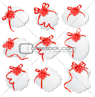 Collection of holiday greeting cards with red roses. Vector