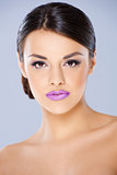 Beautiful girl with violet lips