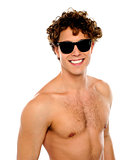 Shirtless guy with sunglasses, closeup