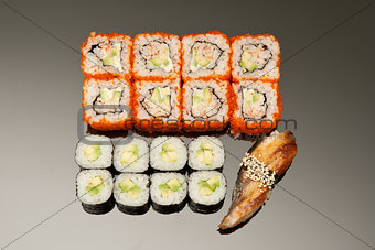 Japanese seafood sushi , roll set