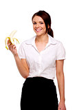 Business woman holding a banana, 