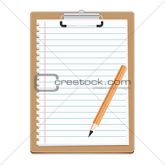 Clipboard with blank paper and pensil
