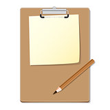 Clipboard with green read paper and pensil