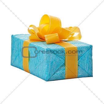 Gift in the blue box with yellow bow