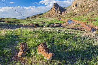 hiking boots on trail