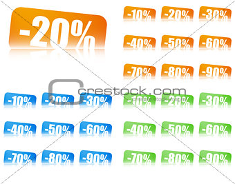 percentage discount labels, 3 colour sets