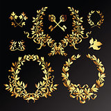 Set of golden  laurel wreaths