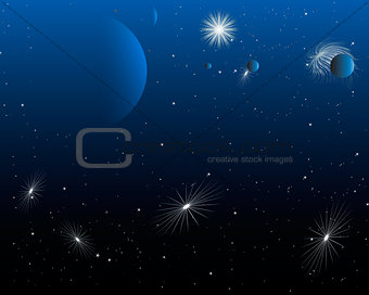 Blue Night Space Sky Starbursts