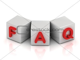 FAQ text on white cubes