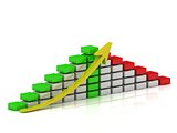 Business growth chart of the white, red and green blocks with a yellow 