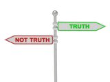 Signs with red "NOT TRUTH" and green "TRUTH"