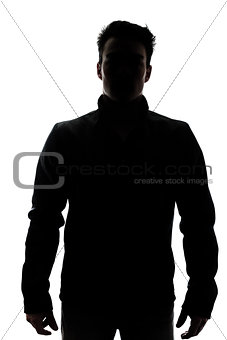 Male figure in silhouette wearing a vest