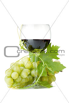 Red wine glass and grapes