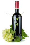 Red wine bottle and grapes