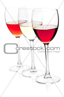 Rose, white and red wine