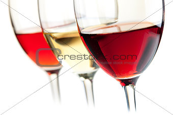 Rose, white and red wine