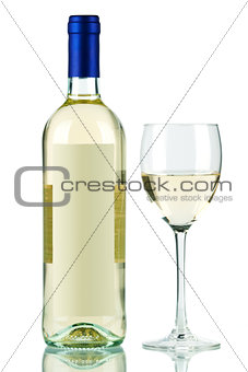 Bottle of white wine and wine glass