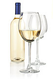 White wine in bottle and glasses