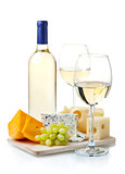 White wine, cheese and grapes
