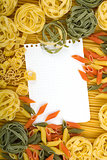 Note paper on Italian pasta background