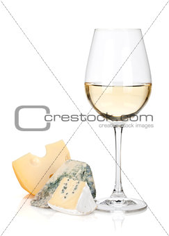 White wine glass and cheese