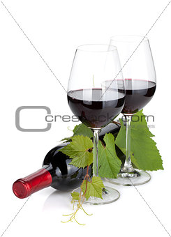 Red wine bottle and glasses