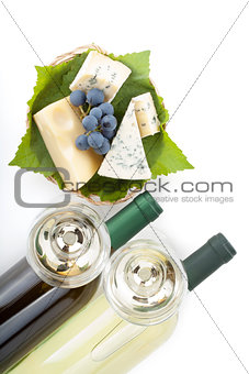 White wine, cheese and grape