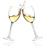 Clink glasses with white wine
