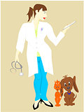 veterinarian woman with dog and cat