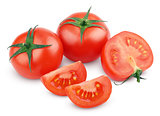 Red tomato vegetables with cut on white