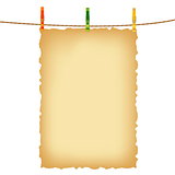 Old paper background and clothes pins with rope. Contains a gradient mesh.