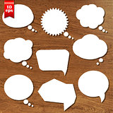Wooden Background With Speech Bubbles Set