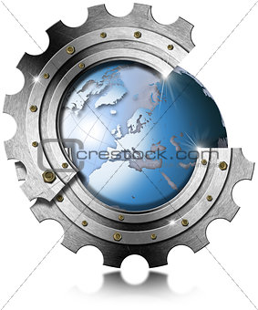 Blue Earth Globe inside Big Metal Gear