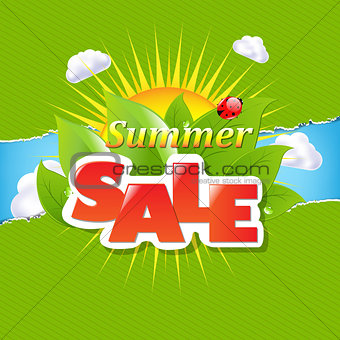 Green Torn Paper Borders And Summer Sale Banner