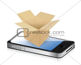 Paper Box on phone for Transportation Concept