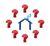question mark with houses on the white background