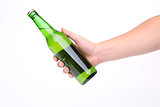 Hand with beer bottle isolated