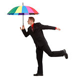 Man with colorful umbrella