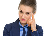 Portrait of business woman pointing on fact