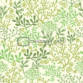 Vector underwater seaweed garden seamless pattern background