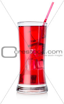 Red cocktail in a big glass isolated
