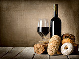 Red wine and assortment of bread