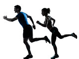 man woman runner running jogging sprinting