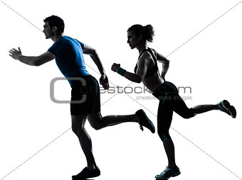 man woman runner running jogging sprinting