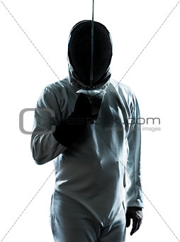 man fencing silhouette saluting